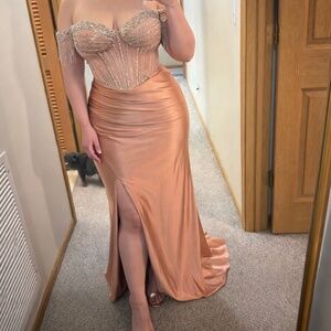 Ladivine rose gold gown NWT
